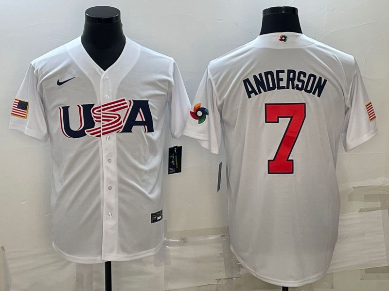 Men 2023 World Cub USA 7 Anderson White Nike MLB Jersey9